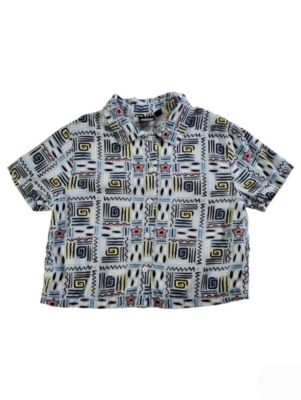 K1354 * Stranger Things Demogorgon Print Button Down White Blue Size S (6/7)